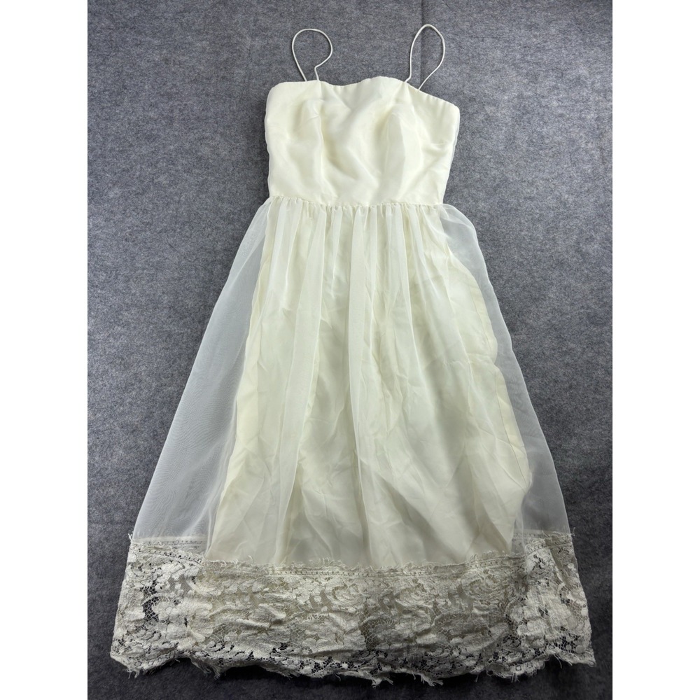 VTG JCPENNEY FASHIONS 1970's Chiffon Lace Hem Knee‎ Length Dress Women 6 FITS XS